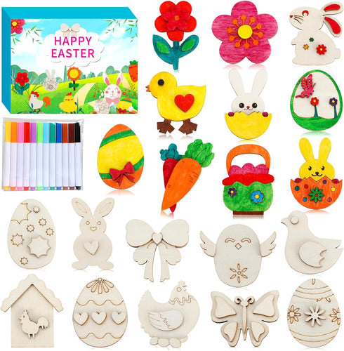 Worgree Easter Crafts for Kids, 36 Pcs DIY Wooden Magnets Art Craft