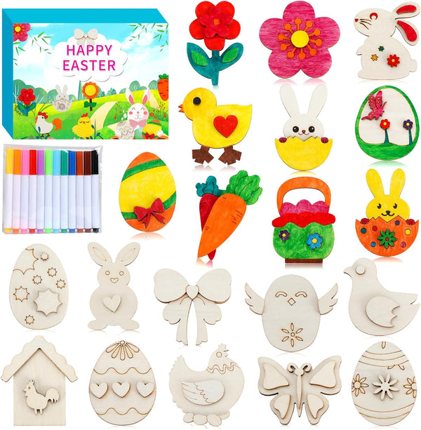 Worgree Easter Crafts for Kids, 36 Pcs DIY Wooden Magnets Art Craft