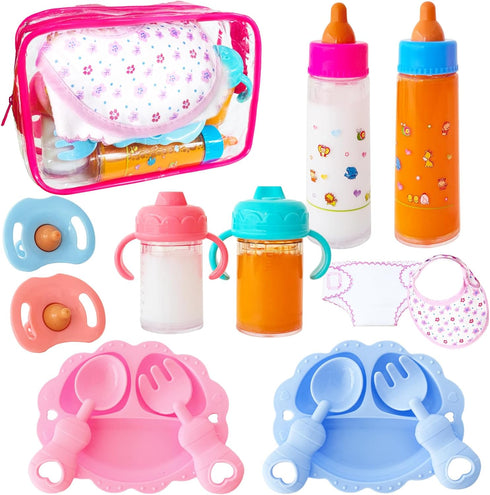 15 Pcs Baby Doll Accessories Magic Bottle Set,Doll Feeding Set with Package,Pretend
