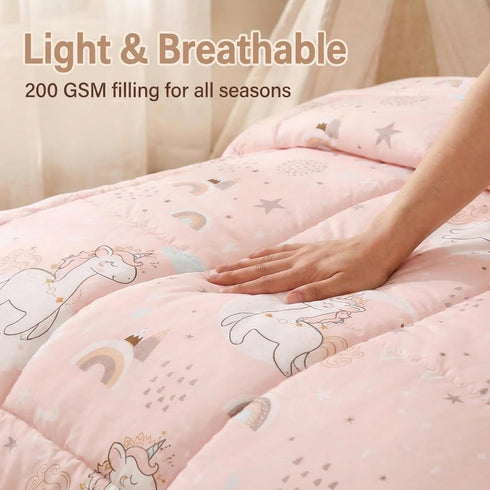 Set, 4 Set, JSD Pink Unicorn Toddler Bedding Piece Bed-in-a-Bag Toddler Microfiber Comforter Sheet All Season Machine
