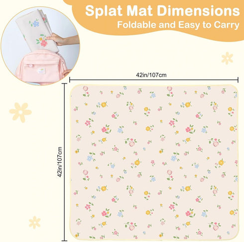 42 42 Inch Splat Mat for Under High Chair x Waterproof Baby Splash Mat with Non Slip Bottom Reusable Portable Highchair