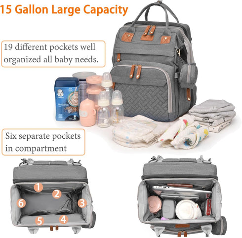 Baby Diaper Bags with Changing Station, Waterproof Backpack for Moms Dads with USB Charging Port