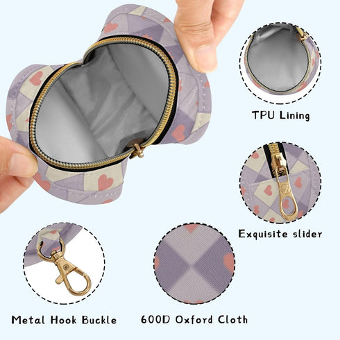 PYBUG Heart Round Pacifier Storage Case, Polyester & TPU Lined with Hook Buckle, Pacifier Container Box for Baby