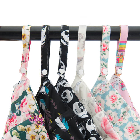 ALVABABY 2pcs Cloth Diaper Wet Dry Bags, Waterproof Reusable with Two Zippered Pockets for Travel, Beach