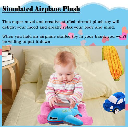 15.7" Airplane Plush Blue Stuffed Plane Toy Aircraft Hug Pillow Gifts for Kids