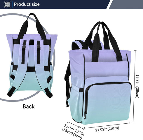 MCHIVER Backpack Mommy Purple Green Gradient Diaper Bag Large Capacity Baby Bags with Insulated Pockets Maternity Bag