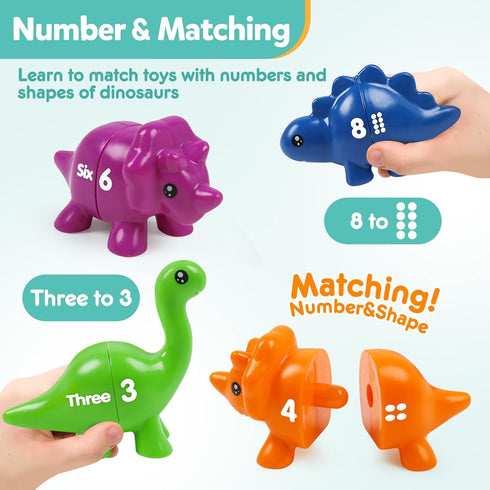Matching Number Counting Dinosaur Toys with Double-Sided 1-3 Number Preschool Learning Sensory Sorting Sets