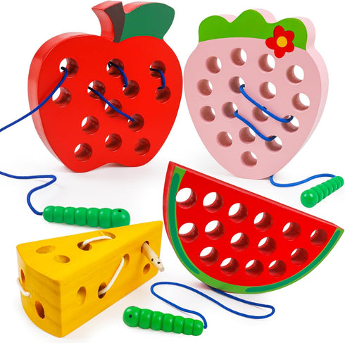Wooden Lacing Toys for Toddlers 3-5, Plane Activities Car Travel Toys, Montessori Educational Learning Threading Toys