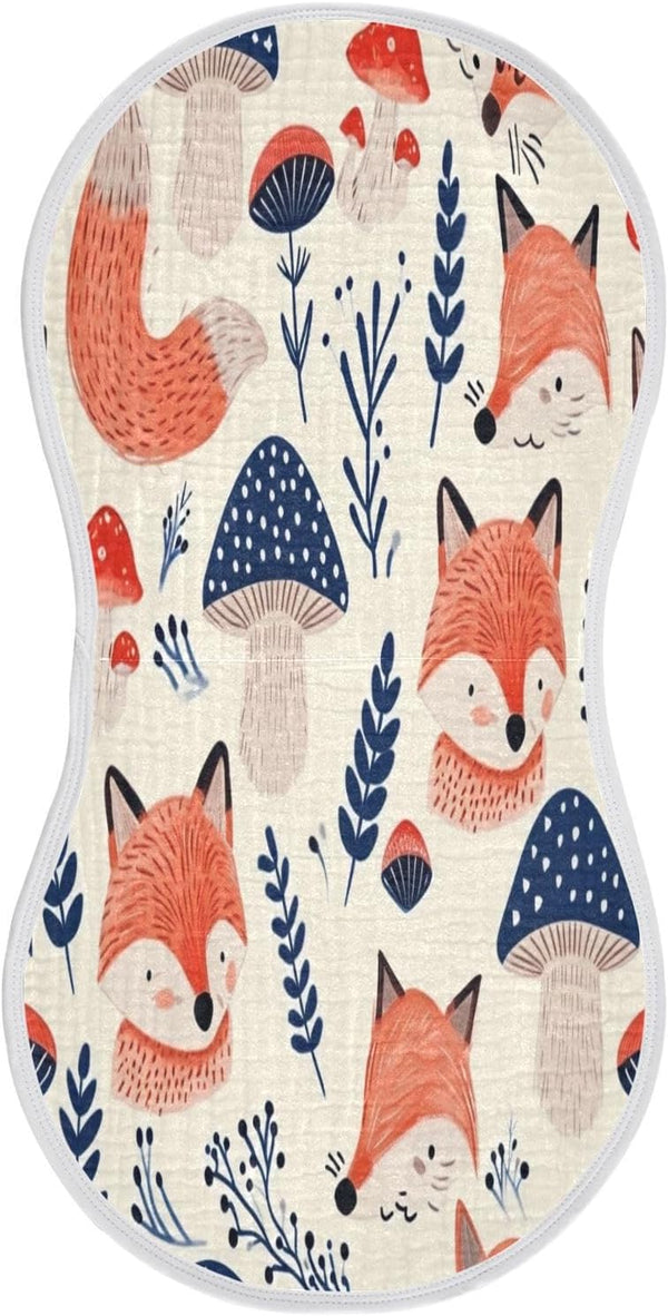 Bulletgxll Foxes and Mushrooms Unisex Baby Burp Cloths Set of 4, Soft Absorbent