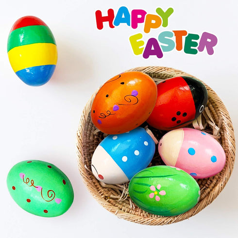 8 PCS Easter Wooden Eggs Shakers, Musical Instruments Decorations, Maracas Craft for Kids, Basket Stuffers