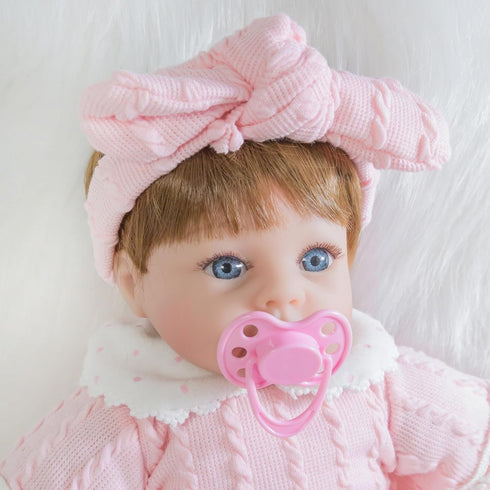 ENADOLL Lifelike Reborn Baby Doll, 16 Inch Realistic Girl with Pink Headband, Gift Set for Kids Age 3+