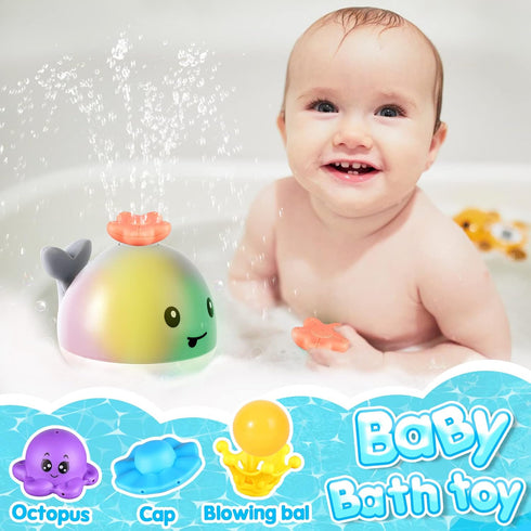 Gigilli Baby Whale Bath Toy, 4 Modes Bath Fountain Toy 6-12 12-18 Months, Light Up Bath Toys Sprinkler, Spray Water Pool Bathtub Toys for Toddlers 1-3 2-4 Infant Kid Baby 2 3 4 5 Shower Birthday Gifts