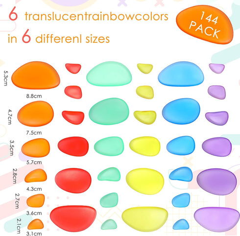 144 Pcs Rainbow Stacking Stones - Translucent Colorful Pebbles for Light Table Toys, Math Manipulatives for Montessori