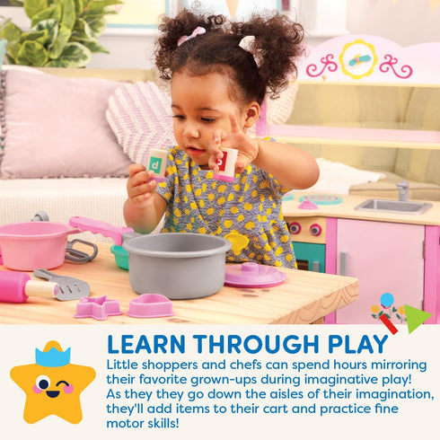 Set 3+ Battat Play Circle Shopping Cart & Grocery for Kids Toy Food Play Kitchen Pretend Play Years
