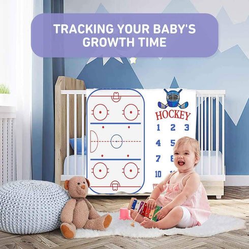 Baby Age Milestone Blanket, Hockey Stadium Growth Chart for Nursery, 1-12 Months, Includes 4 Frame and 1 Headband