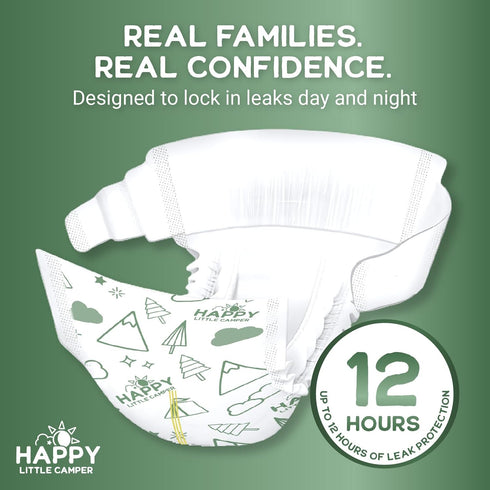 2, 25 Count Happy Little Camper Super Saver Diapers, Size | Budget-Friendly Disposable Baby Diapers for Sensitive Skin