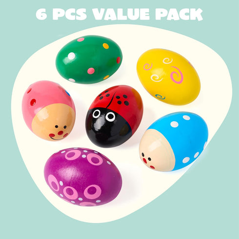 6 Packs JOYIN Easter Wooden Egg Shakers Maracas Percussion Musical for Easter Basket Stuffer Filler, Classroom Prize