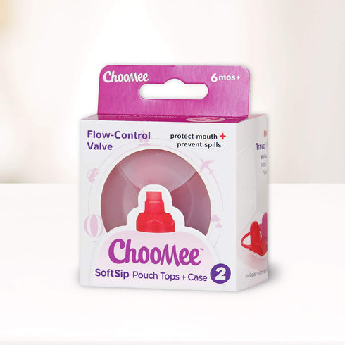 ChooMee SoftSip Food Pouch Tops | Red Purple + White Travel Case | Prevent Spills and Protect Child's Mouth