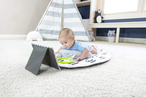 Tummy 0+ Sassy Time Play Mat with Large Mirror, Cushioned, Reversible Support Bolster, and Teething Ring, Age