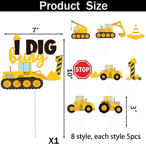 Wedec 162 1st 1 Pcs Construction Birthday Party Supplies Dump Truck One Tableware Includes Backdrop, Hanging Swirl