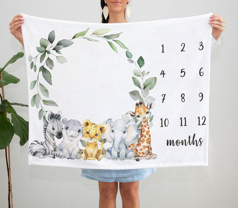 Safari Milestone Blanket, Jungle Wild Animals Baby Growth Chart, 50"x40" for New Moms