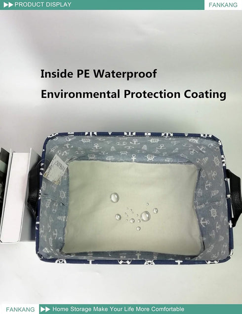 FANKANG Foldable Canvas Laundry Basket, Nursery Hamper with Waterproof PE Coating, Rec-Sailboat