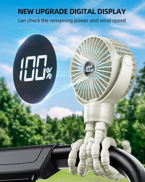 3 KIDEE Portable Stroller Fan, Mini Baby Fans Battery Operated, LED Display with Speeds, Small Clip on Fan Desk Fans