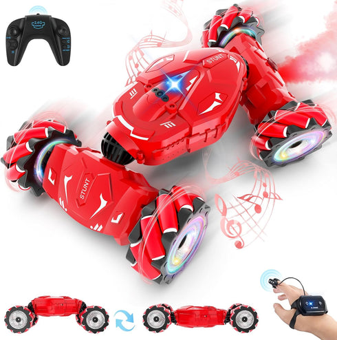 Pristar RC Stunt Cars, Gesture Sensing Remote Control Car Toys for Boys and Girls, 2.4Ghz with Spray Lights Music, 360°