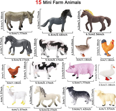 Yowlieu 15 Playset Pcs Mini Figures Toys Realistic Farm Animal Figurines, Plastic Learning Educational Animal Themed