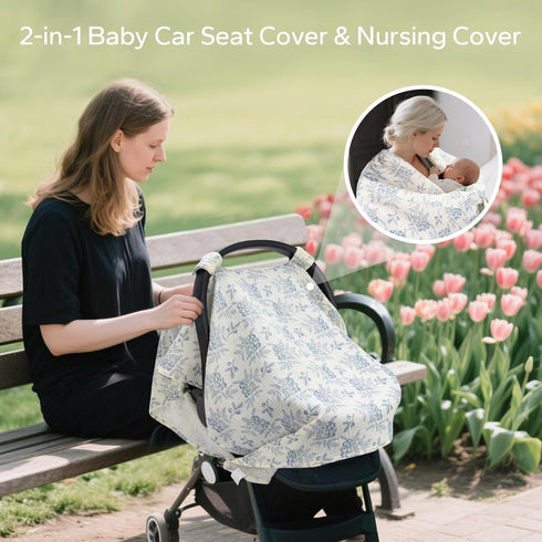 2-in-1 SummerBlueberrie SERAPHY Muslin Baby Car Seat Cover & Nursing Cover, Soft Lightweight Breastfeeding Cover