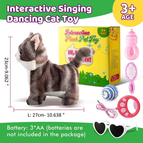 HCdoujoy Set Grey Robotic Cat Toy for Kids Remote Control Walking Kitten for Girls with Leash Electronic Pet That Meow