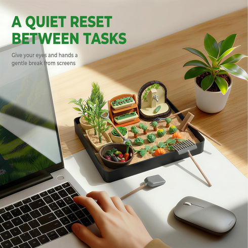 HouseBegan Vegetable Zen Garden for Desk, Build Your Own Mini Vegetable World, Desktop Sand Garden Kit, Interactive