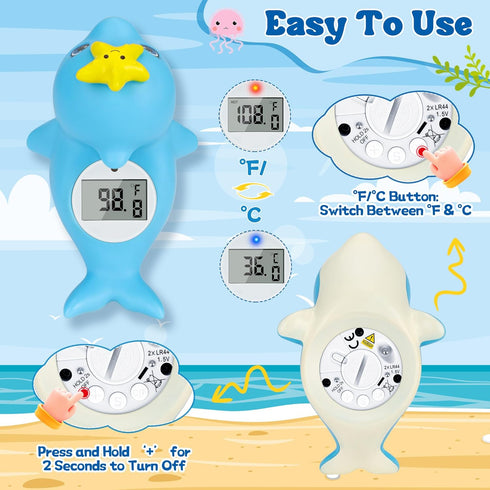 Baby Bath Thermometer, Dolphin Floating Bath Thermometer Baby for Newborns, Waterproof Bath Temperature Monitor