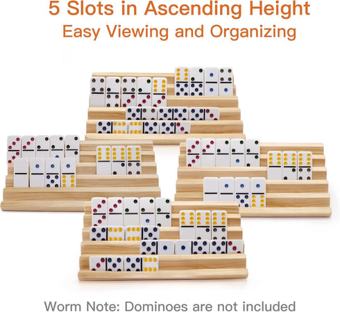 Set 4, Set plusvivo Domino Racks with Stand of Mexican Train Dominoes Trays Wooden Domino Holders for Mexican Train