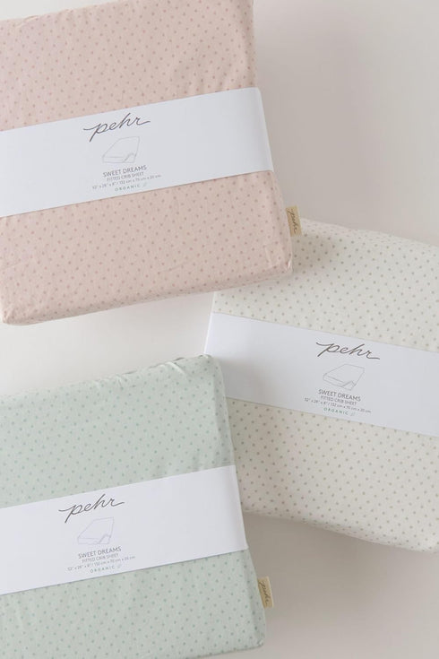 Packaging 52L 28W 8H Pehr Crib Sheet, Pin Dot Pebble | Breathable Brushed Organic Cotton for Soft Sleep | Snug Fit |