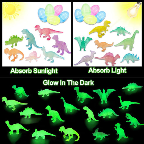 36 Pack Easter Eggs Filled with Glow in The Dark Dinosaur Toys, Easter Basket Stuffers for Toddlers Kids Boys Girls