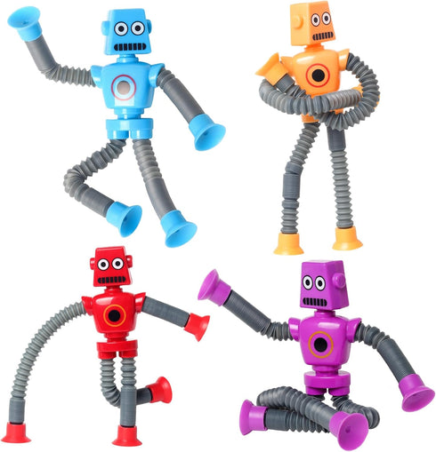 4 Pcs Telescopic Suction Cup Robot Toy - Cool Pop Tubes Sensory Toys for Toddlers, Educational Party Favors