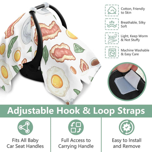 Mazeann Breakfast Bacon Fried Egg Car Seat Cover Baby Breathable Soft Infant Carseat Covers Canopies Babies Carrier