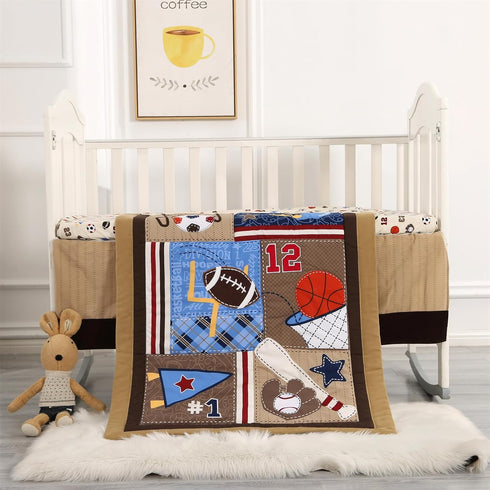 Wowelife Baby Crib Bedding Set for Boys and Girls, 3-Piece Sports Baby Bedding Set, Breathable & Soft