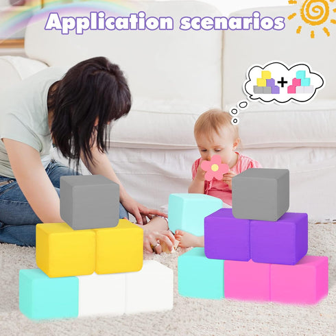 Foam Blocks for Toddlers, Colorful Soft Building Blocks for Kids, 12 Pieces