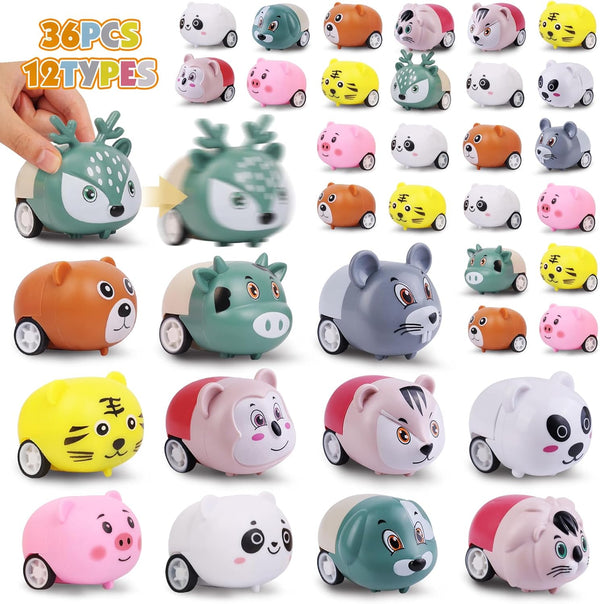 36 pcs Animals Pull Back Cars - Mini Vehicles Toy Racing Set for Kids, Carnival Prizes Goodie Bag Stuffers