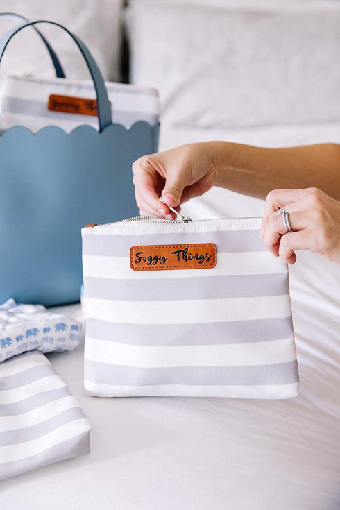 Orange Blossom Diaper Bags Set 4 Stylish Diaper Bag Organizing Pouches - XL of Gray and White Striped Canvas Diaper Bag