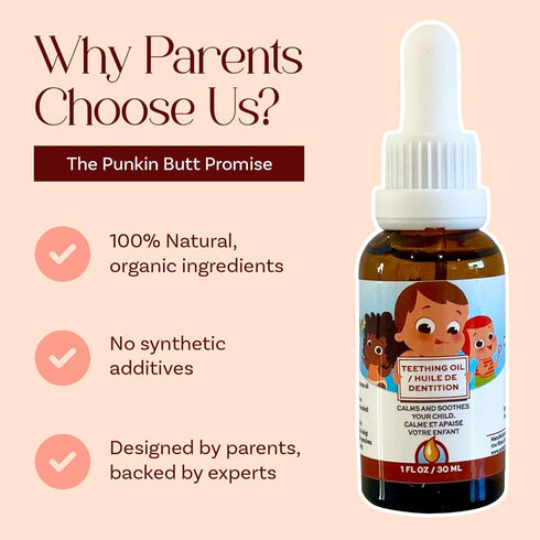 1oz Punkin Butt - Natural Herbal Teething Oil for Babies - Daily Use Soothing Relief Drops | Baby, Infant, Toddler Gum