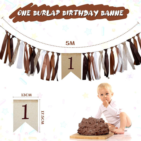 1st Birthday Decorations for High Chair Banner Boy's First Highchair Birthday Banner Baby Wild One Burlap Decorations