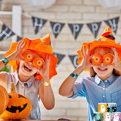 CCINEE 48pcs Halloween Slap Bracelets, Assorted Bulk Snap Wristbands for Kids Halloween Party Gifts