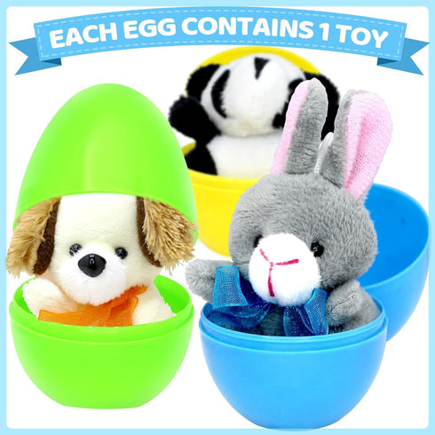 Tuzuaol 12 Pcs Easter Eggs Filled with Mini Plush Animals Toy for Easter Basket Stuffers, Prefilled Easter Eggs