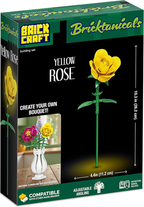 Set 104 Brickcraft Bricktanicals Yellow Rose Building Piece Flower Stem Model, Compatible Brick Bouquet Kit for Adults