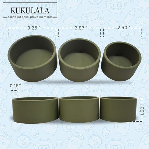 Stay Put 3pcs Suction Snack Cups for Babies and Toddlers, Dishwasher and Microwave Safe, Olive Green