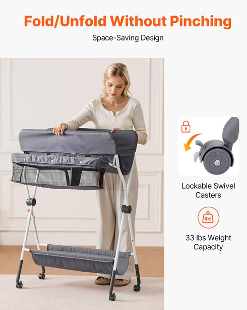 VEVOR Baby Changing Table, Foldable Diaper Change Station with Side Basket, Adjustable Height Changing Table