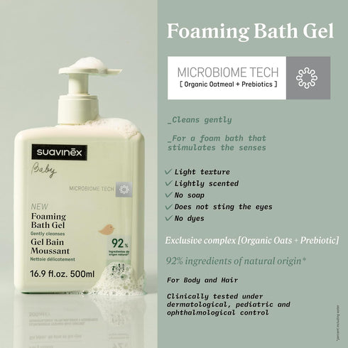 92% 16.9 oz Suavinex Baby Shower Gel and Shampoo, Tear Free Gentle Baby Wash Suitable for Sensitive Skin, Ingredients